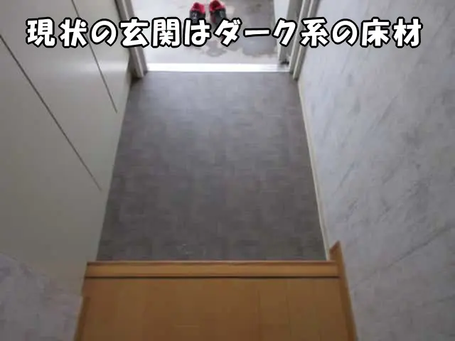 現状の玄関はダーク系の床材